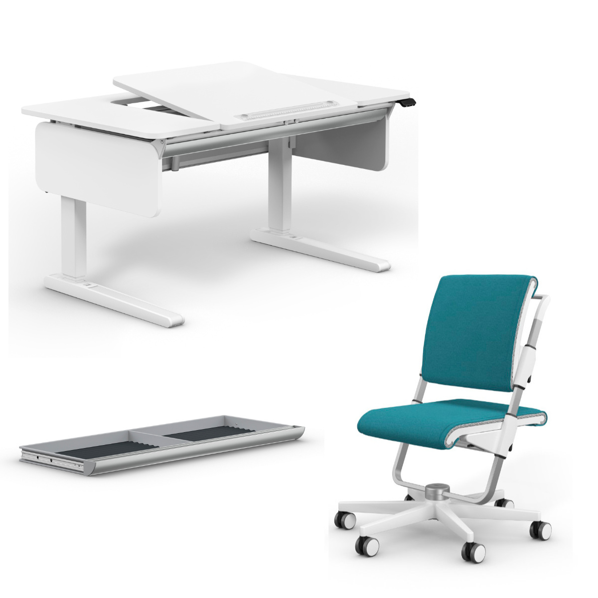 Moll e-Champion Center Up Schreibtisch + Scooter Schreibtischstuhl + Riesenschublade