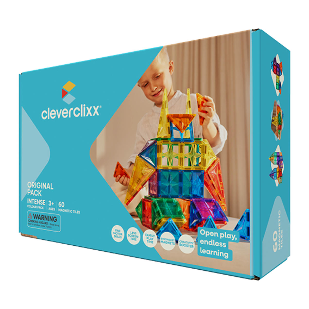 Cleverclixx Original-Bausatz in Knallfarben – 60 Teile Magnetbausteine