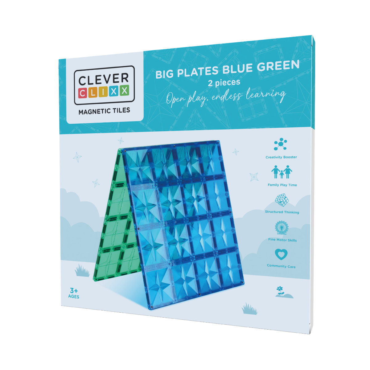 Cleverclixx Große Grundplatten Blau & Grün – 2 Magnetische Bauplatten
